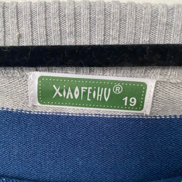 Boys Blue & Gray Striped Cotton Crew Neck Sweater - Picture 3 of 5